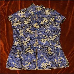 Embroidered Blue Dragon Top